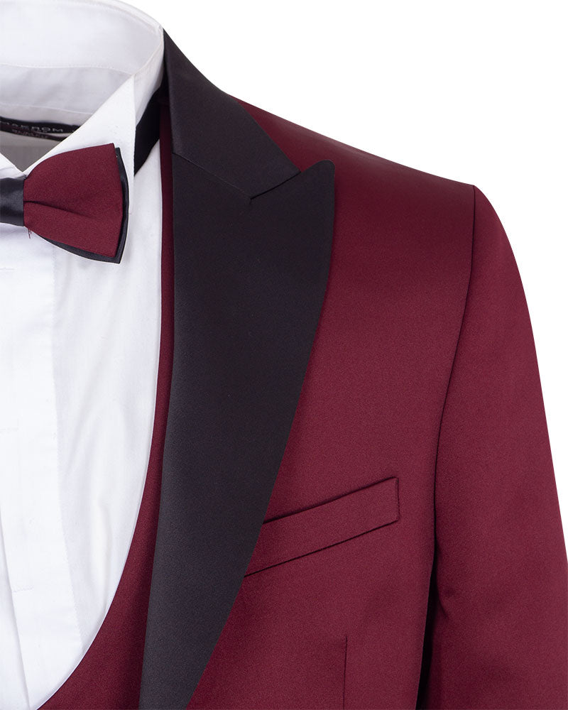 Burgundy Contrasting Lapel Blazer & Waistcoat-Makrom