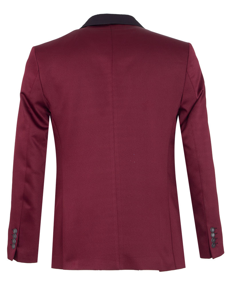 Burgundy Contrasting Lapel Blazer & Waistcoat-Makrom