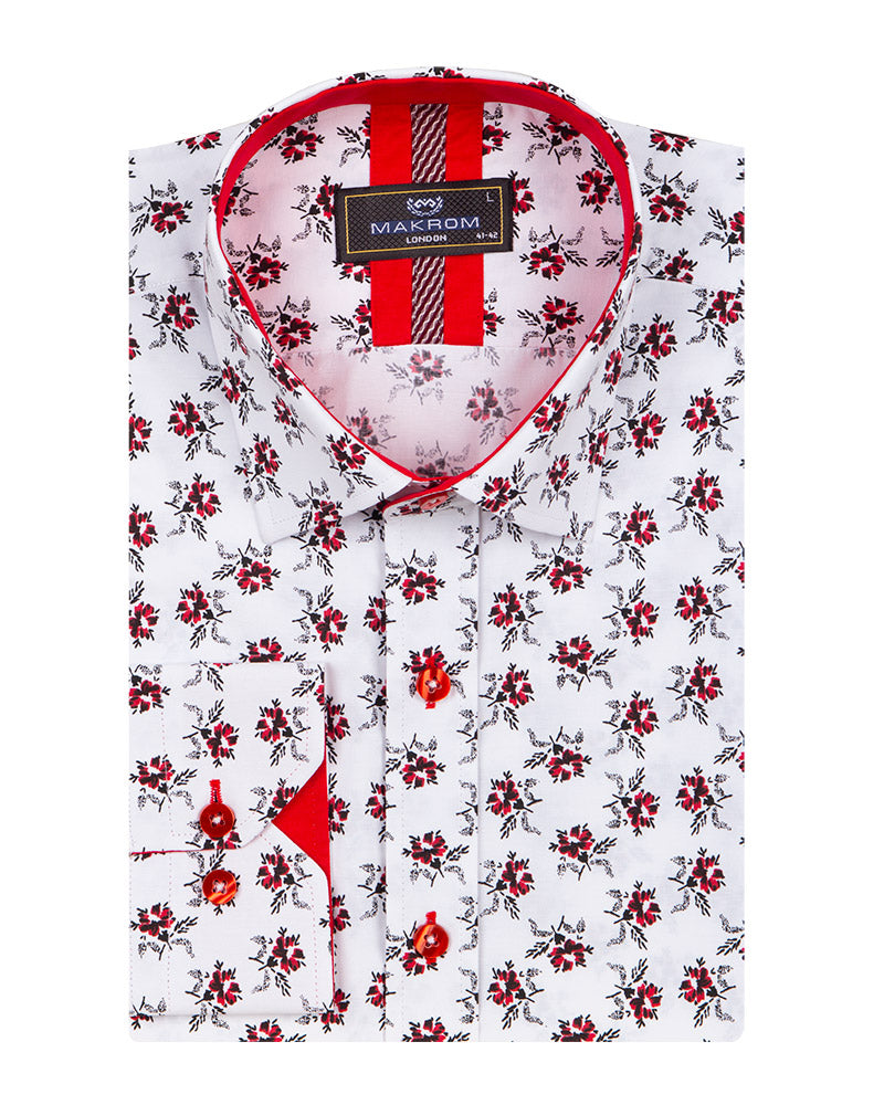 Burgundy Floral Print Men's Shirt-Makrom