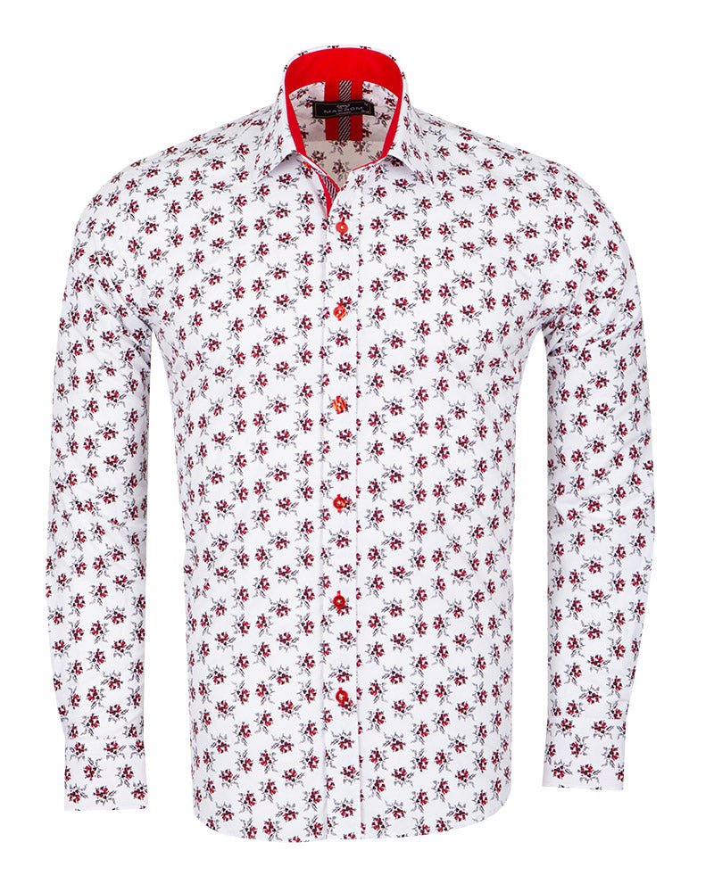 Burgundy Floral Print Men's Shirt-Makrom