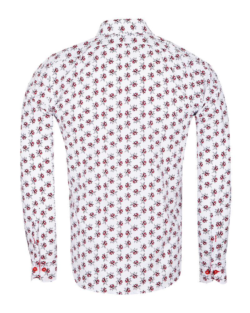 Burgundy Floral Print Men's Shirt-Makrom