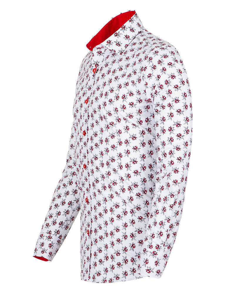Burgundy Floral Print Men's Shirt-Makrom