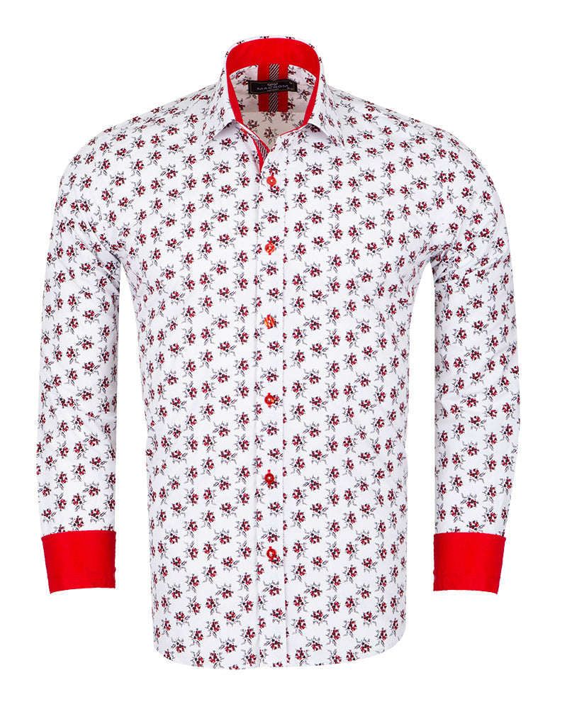 Burgundy Floral Print Men's Shirt-Makrom