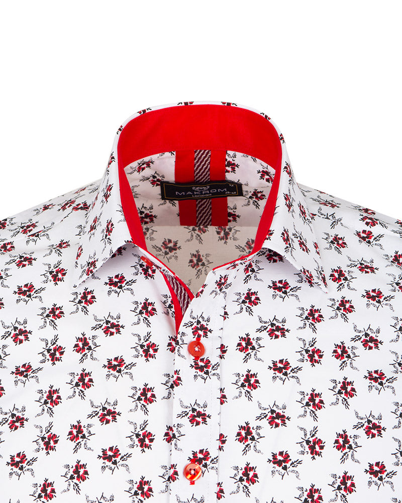 Burgundy Floral Print Men's Shirt-Makrom