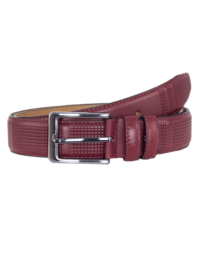 Burgundy Leather Dotted Design Belt-Makrom