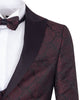 Burgundy Paisley Contrasting Lapel Blazer & Waistcoat-Makrom