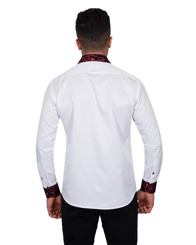 Burgundy Paisley Embroidery Design Collar & Cuff Shirt-Makrom