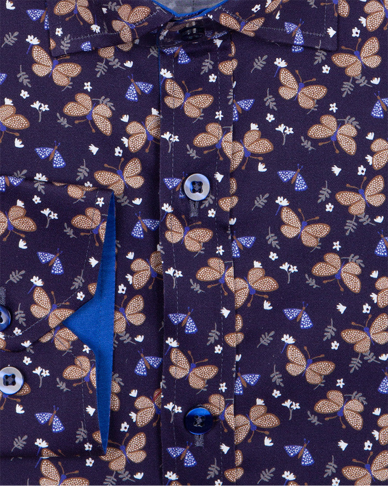 Butterfly Print Pure Cotton Shirt-Makrom
