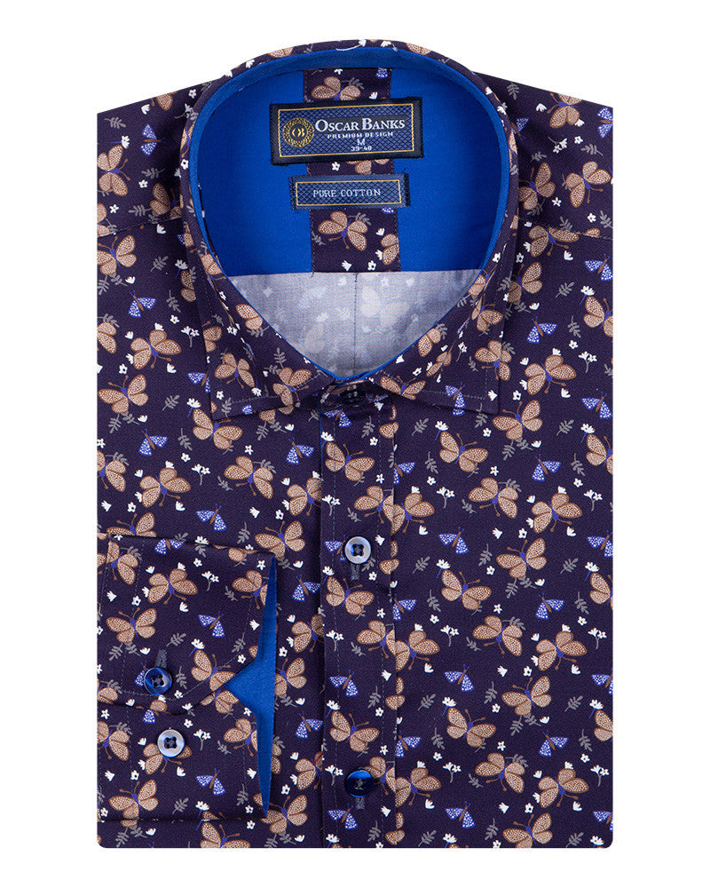 Butterfly Print Pure Cotton Shirt-Makrom