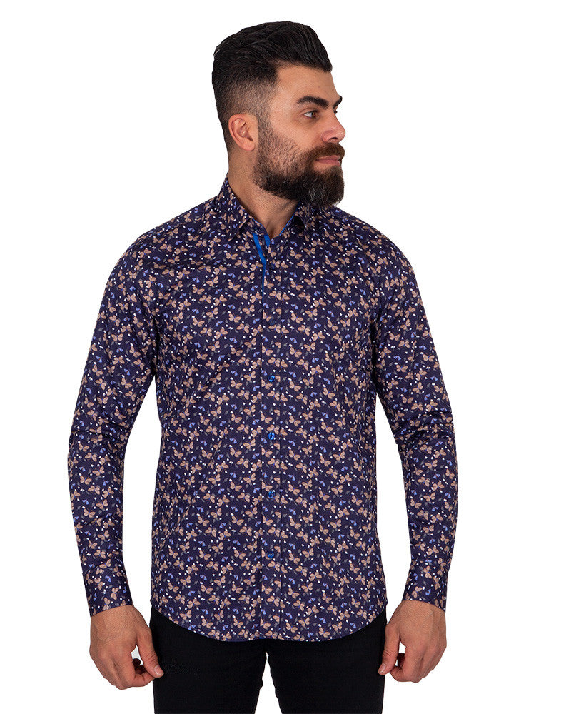 Butterfly Print Pure Cotton Shirt-Makrom