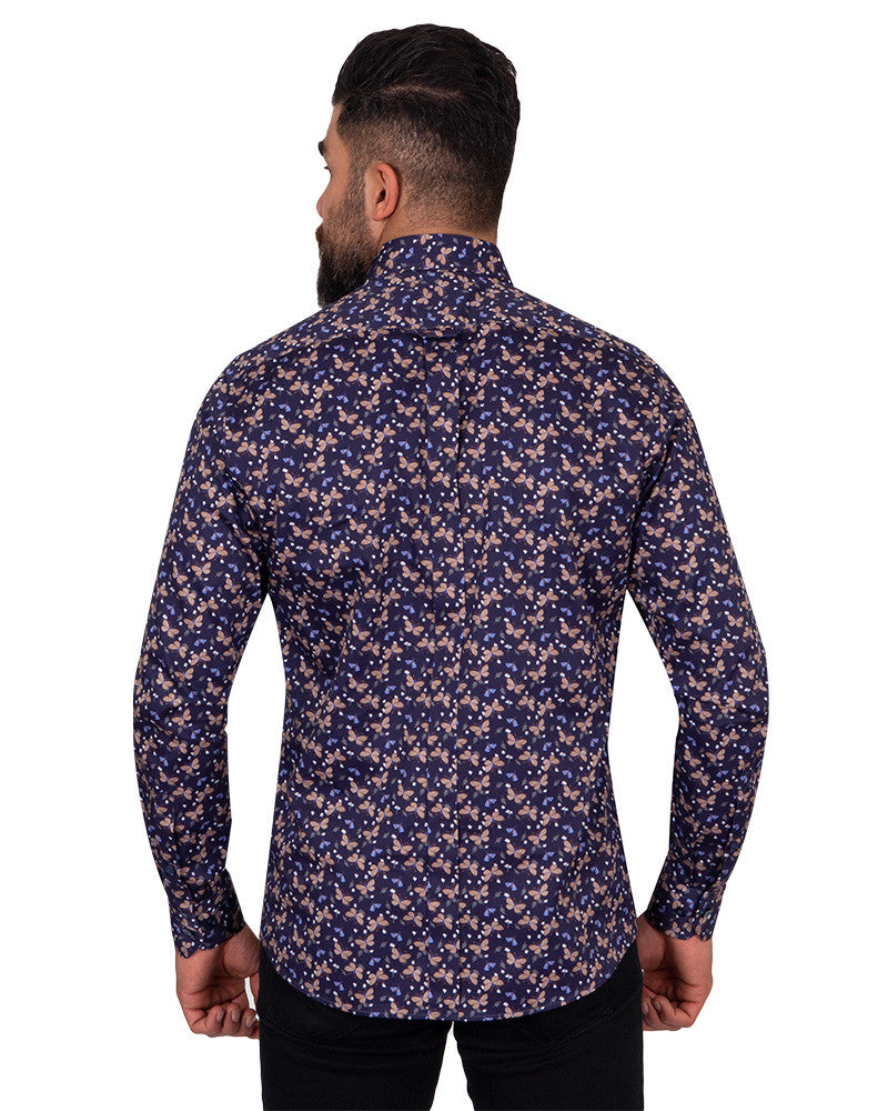 Butterfly Print Pure Cotton Shirt-Makrom