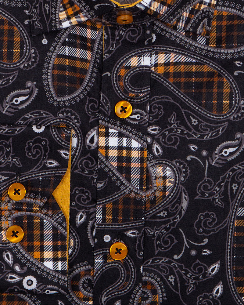 Camel Tartan Paisley Pure Cotton Shirts For Men-Makrom