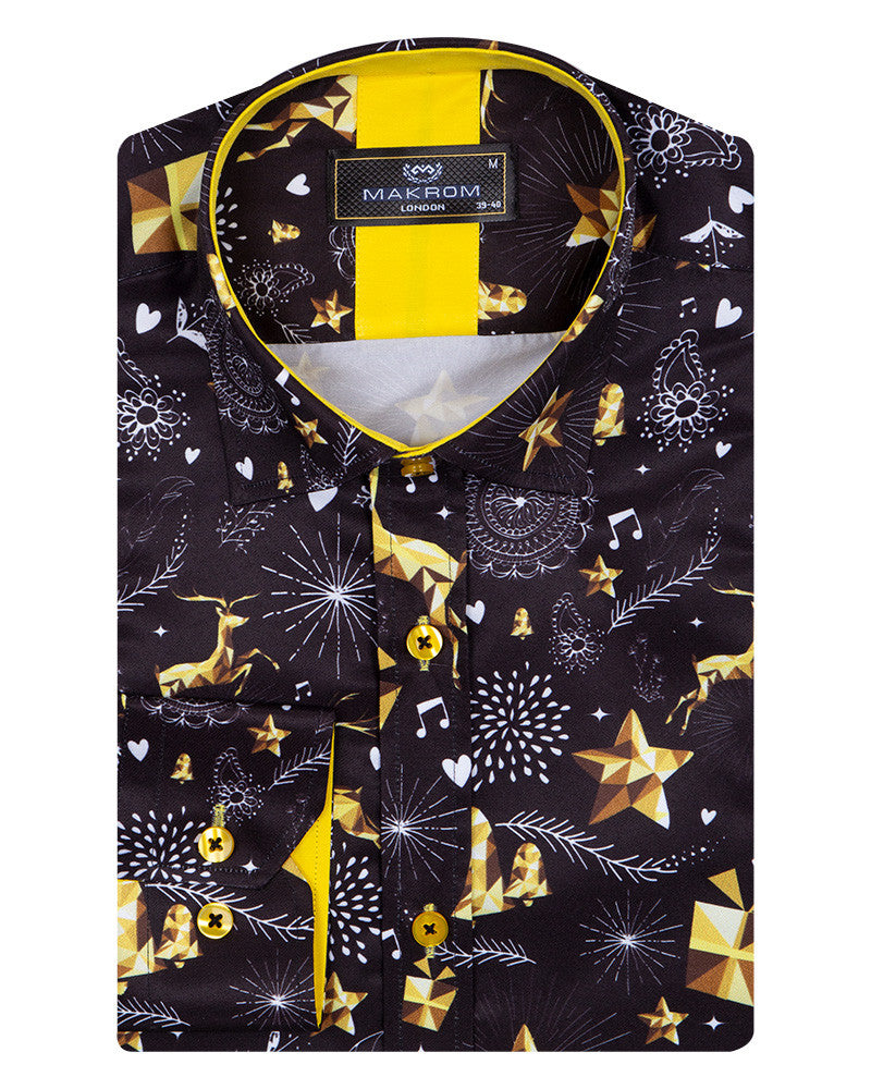 Christmas Carol Print Shirt-Makrom