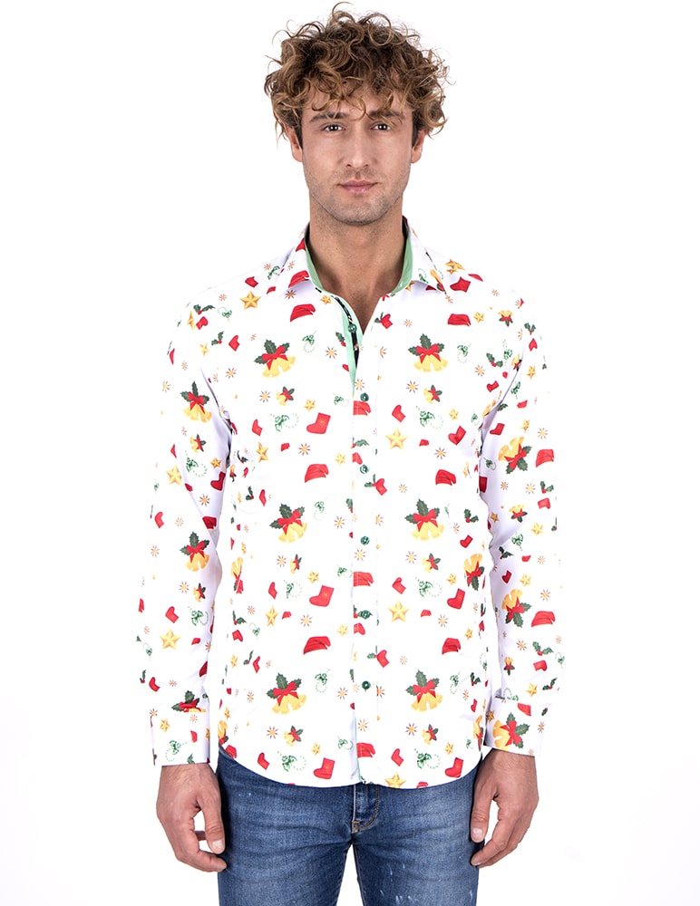 Christmas Mistletoe Print Men's Shirt-Makrom