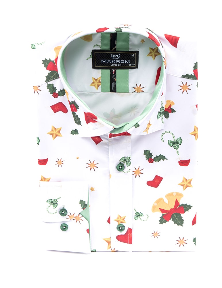 Christmas Mistletoe Print Men's Shirt-Makrom
