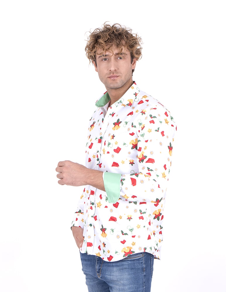 Christmas Mistletoe Print Men's Shirt-Makrom