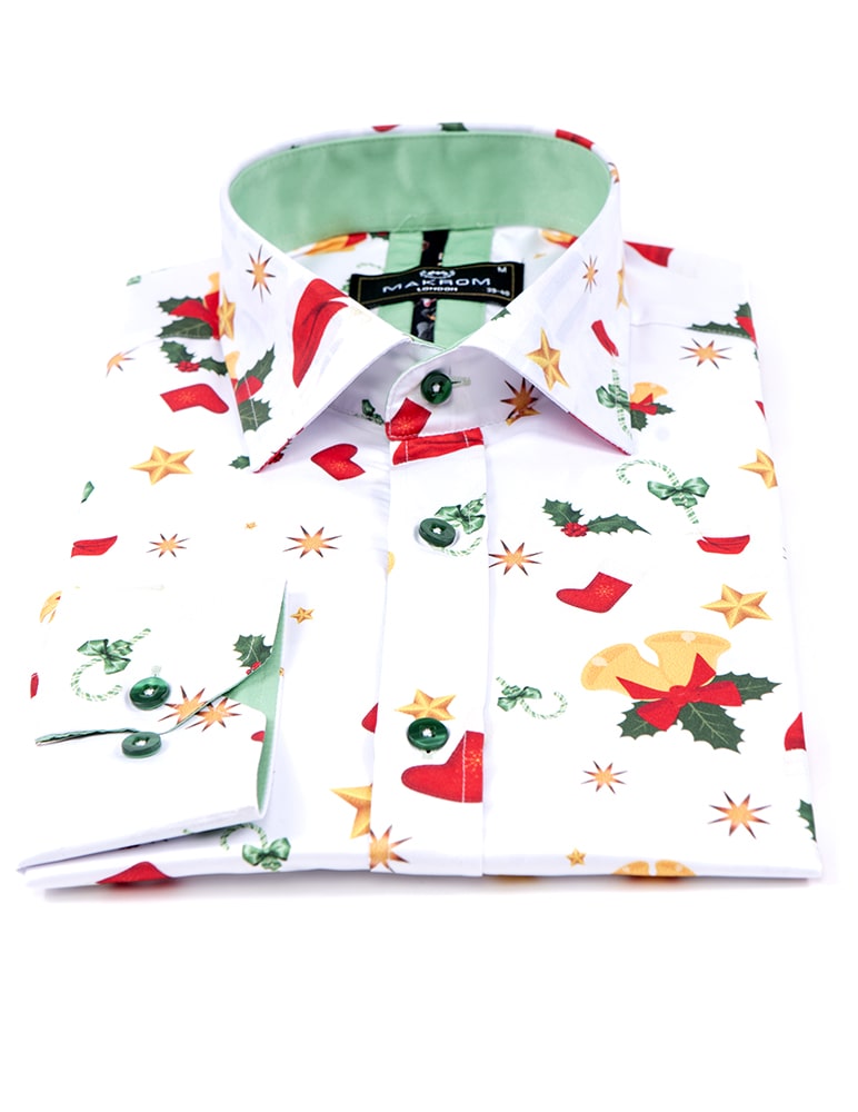 Christmas Mistletoe Print Men's Shirt-Makrom