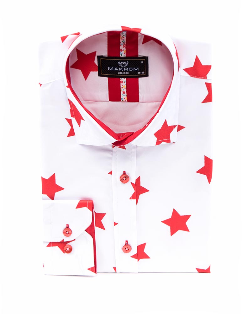 Christmas White Star Print Men's Shirt-Makrom