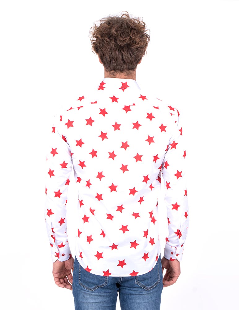 Christmas White Star Print Men's Shirt-Makrom