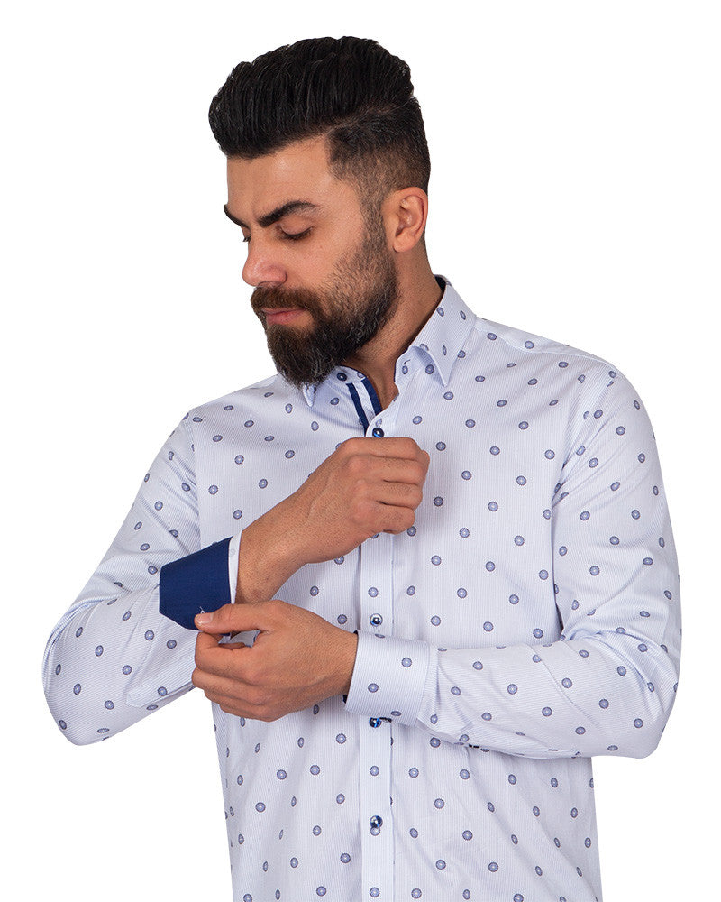 Circle Printed stripe design Pure Cotton Shirt-Makrom