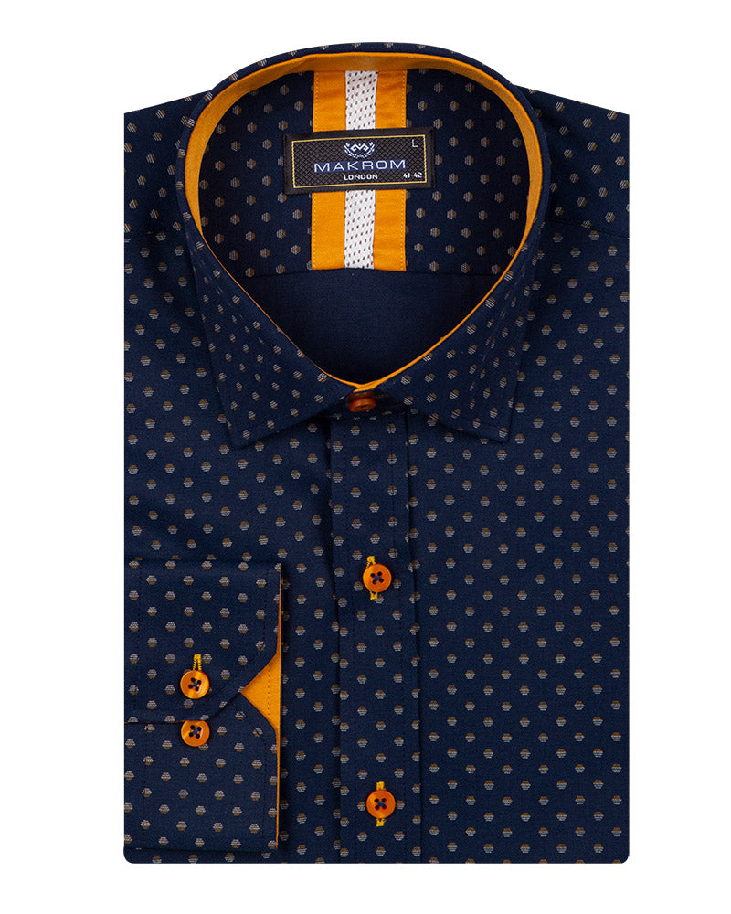 Classic Black Dotted Print Men's Shirt-Makrom
