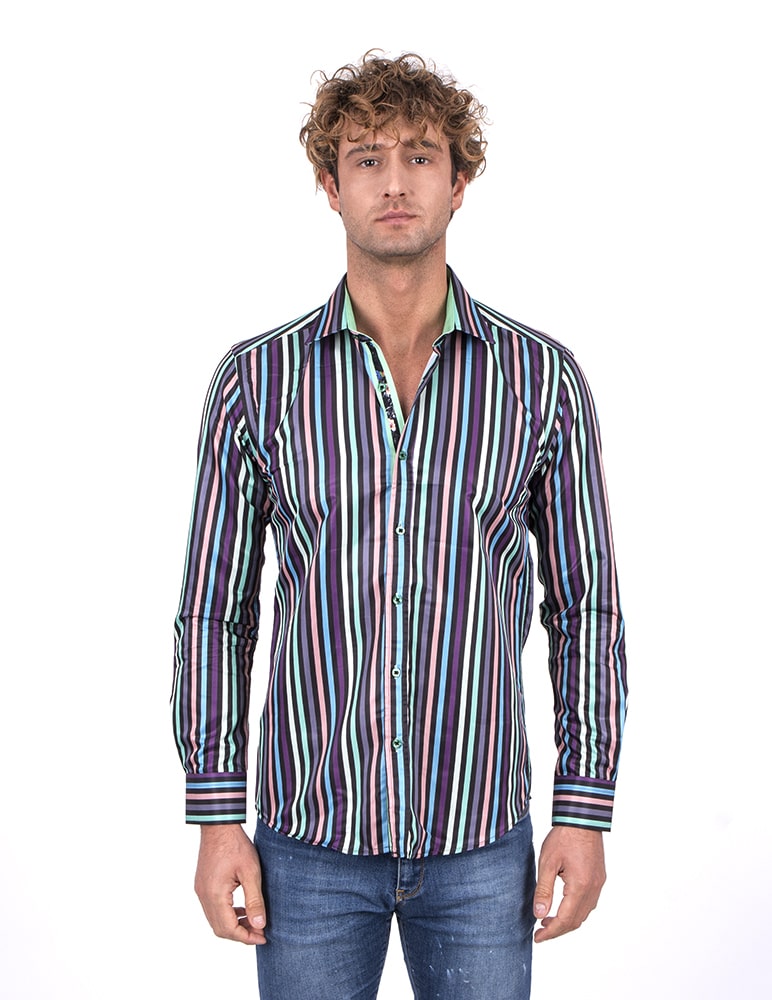 Classic Black Pastel Striped Men's Shirt-Makrom