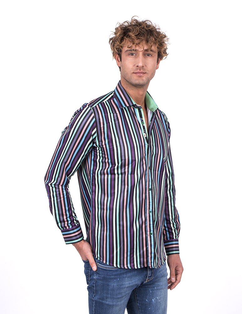 Classic Black Pastel Striped Men's Shirt-Makrom