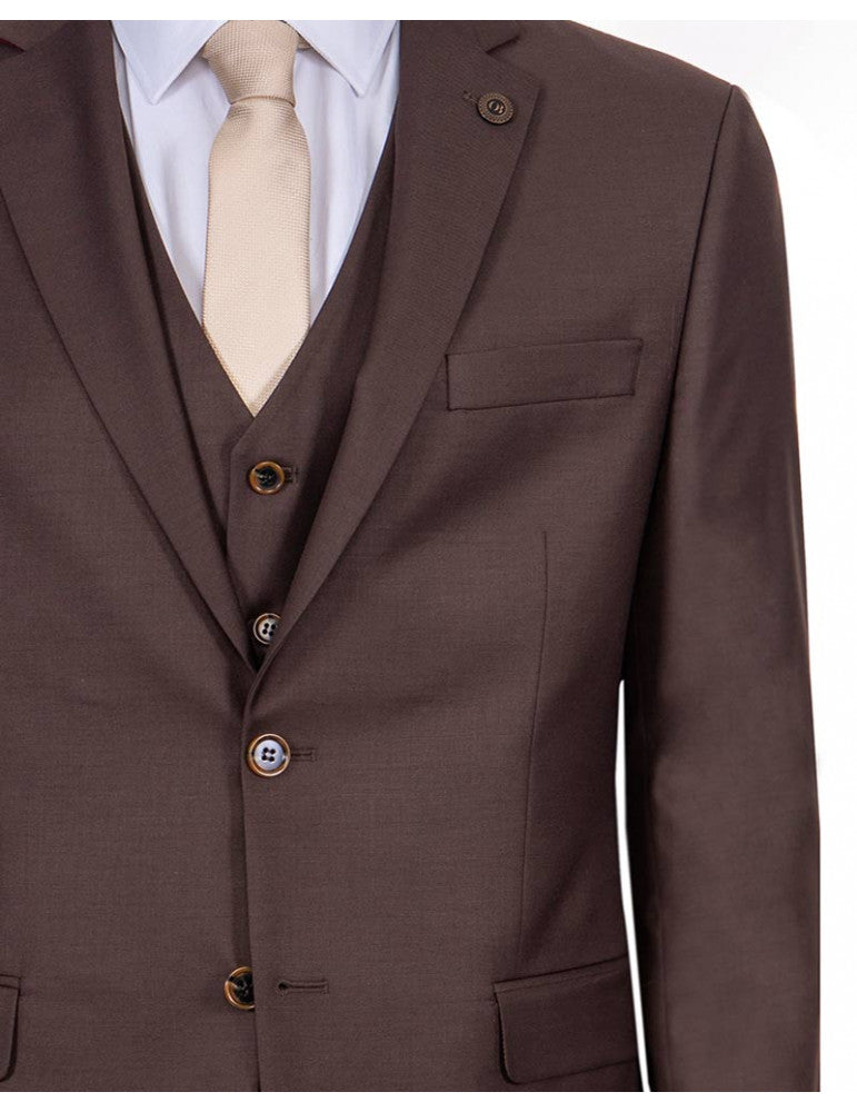 Brown Classic Plain 3 Piece Men's Suit