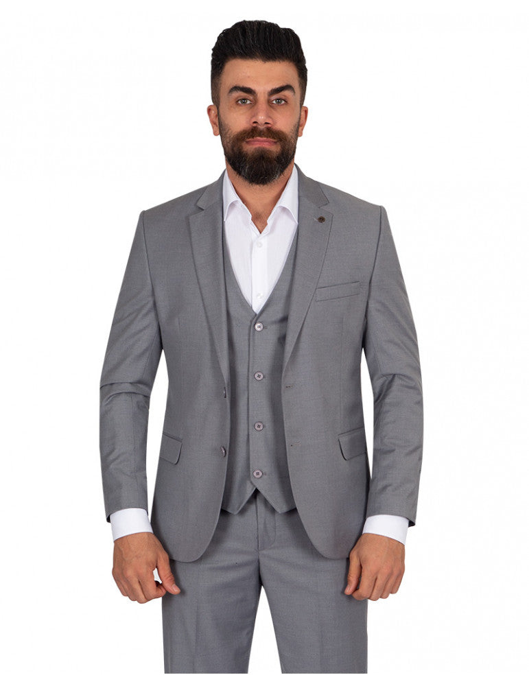 Grey Classic Plain 3 Piece Men's Suit
