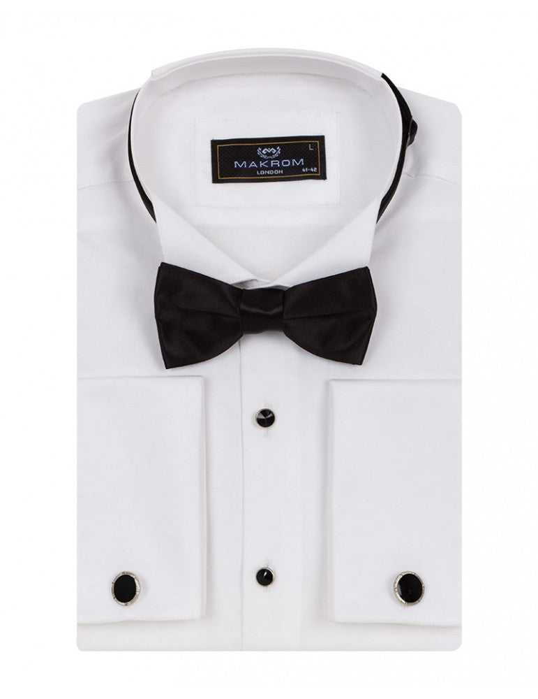 Classic Plain Wing Collar Bow Tie Men's Shirt-Makrom