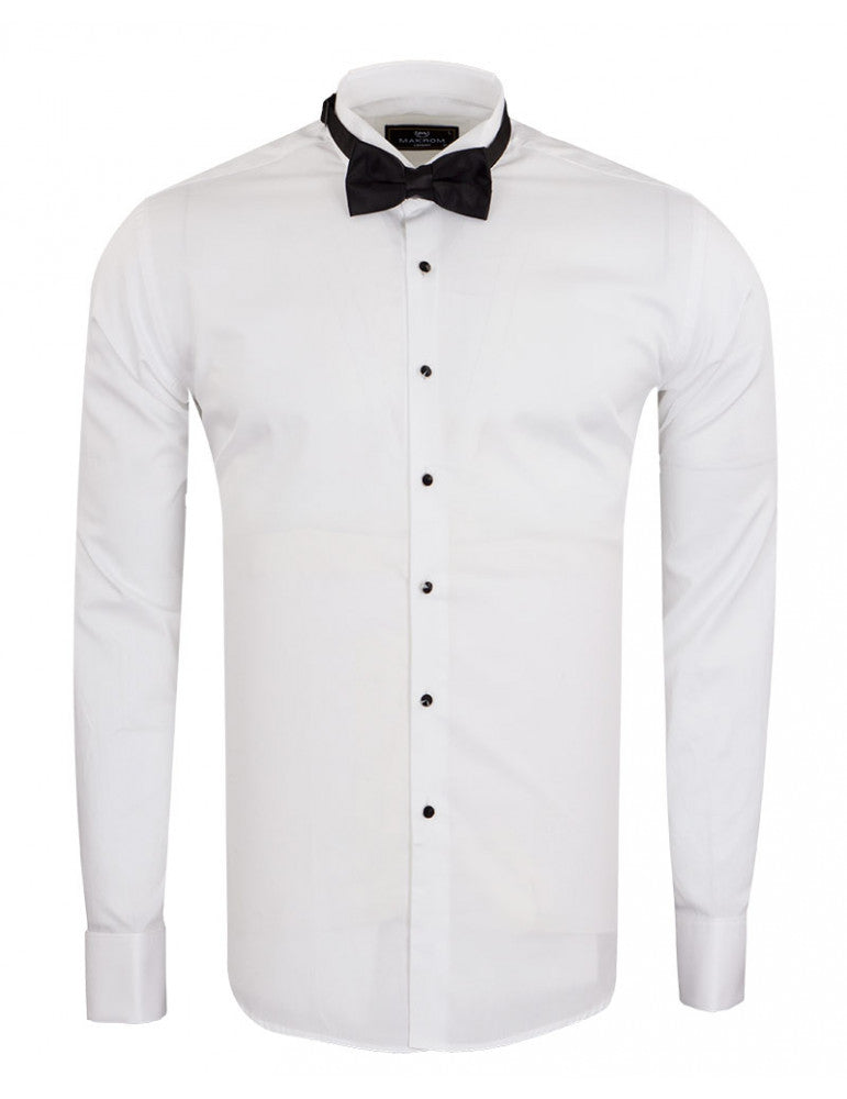 Classic Plain Wing Collar Bow Tie Men's Shirt