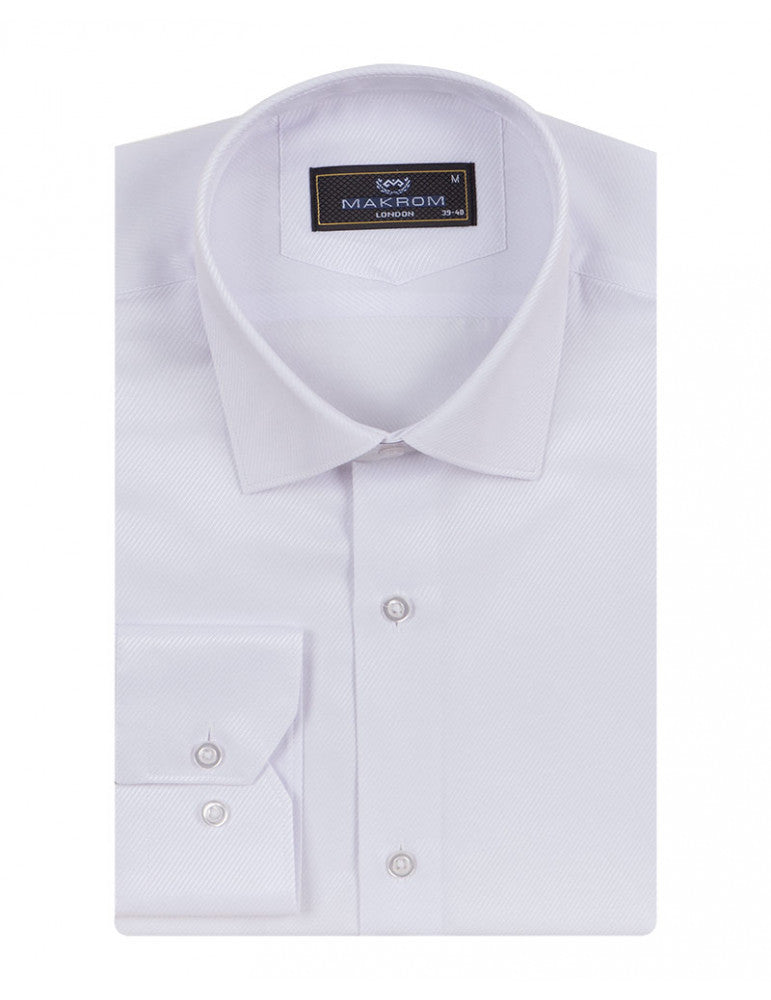 White Classic Twill Single Cuff Shirt