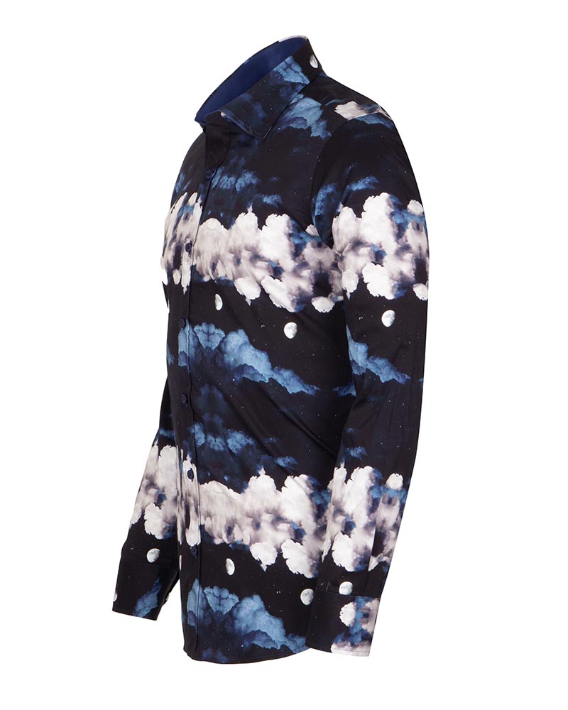 Cloud Print Men's Shirt with Matching Handkerchief-Makrom