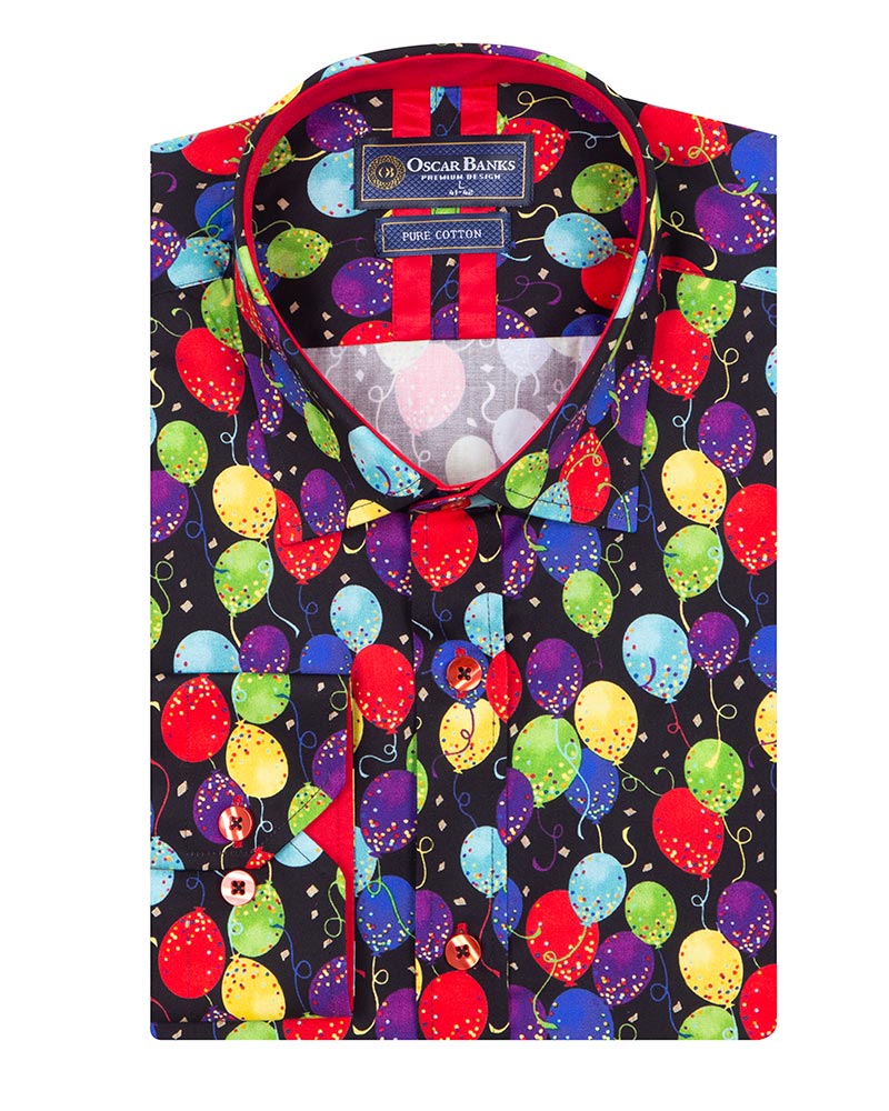 Colourful Balloons Print Pure Cotton Shirt with Matching Handkerchief-Makrom