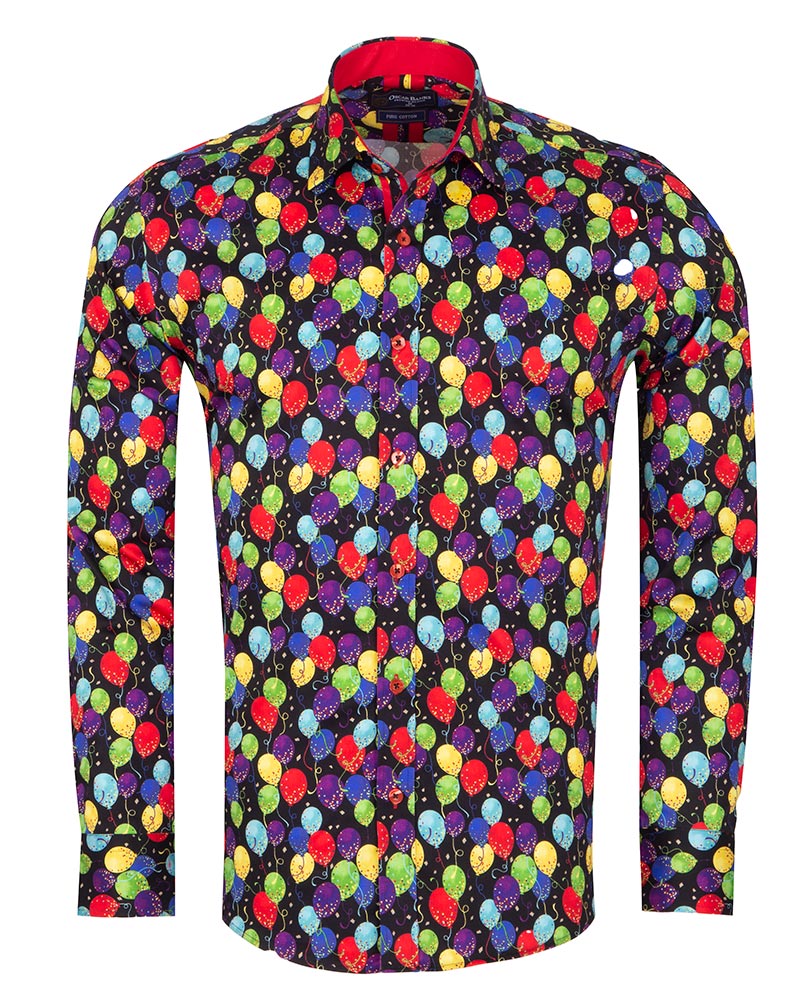 Colourful Balloons Print Pure Cotton Shirt with Matching Handkerchief-Makrom