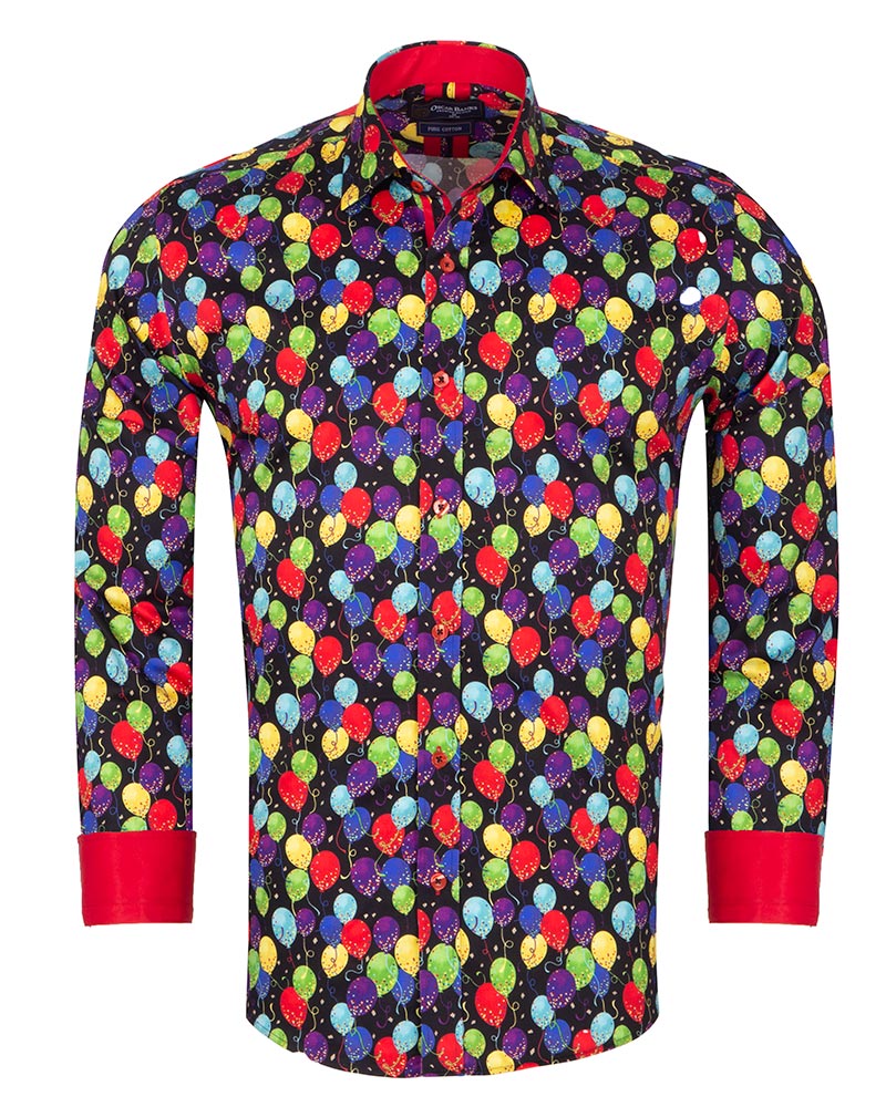 Colourful Balloons Print Pure Cotton Shirt with Matching Handkerchief-Makrom