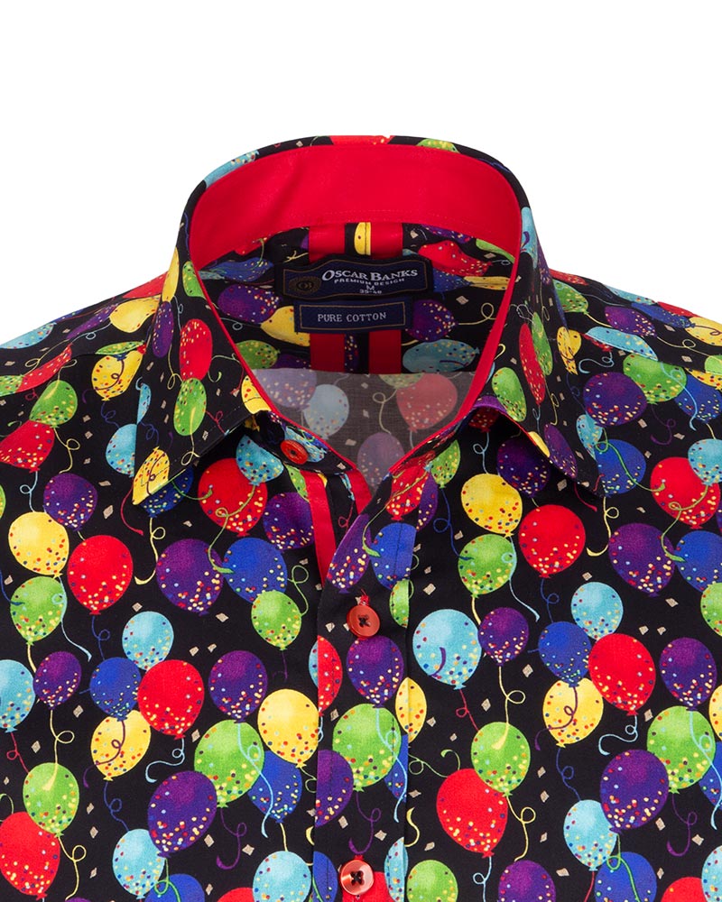Colourful Balloons Print Pure Cotton Shirt with Matching Handkerchief-Makrom