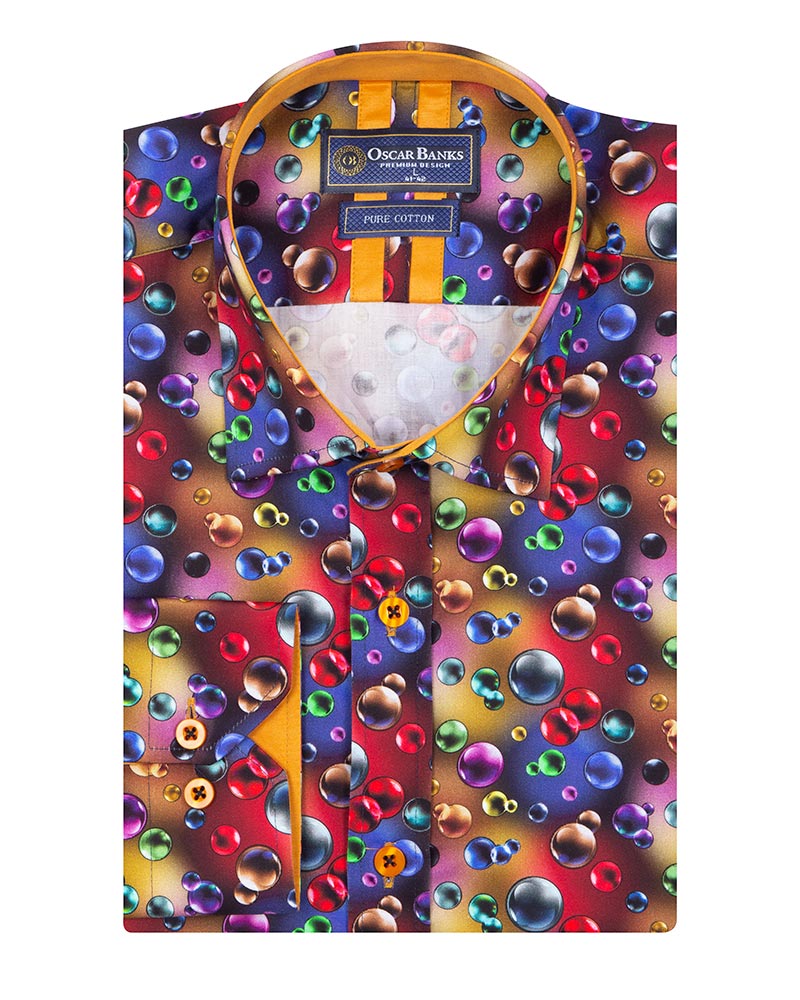 Colourful Bubbles Print Men's Shirt with Matching Handkerchief-Makrom