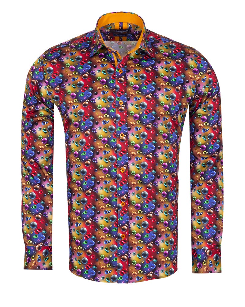 Colourful Bubbles Print Men's Shirt with Matching Handkerchief-Makrom
