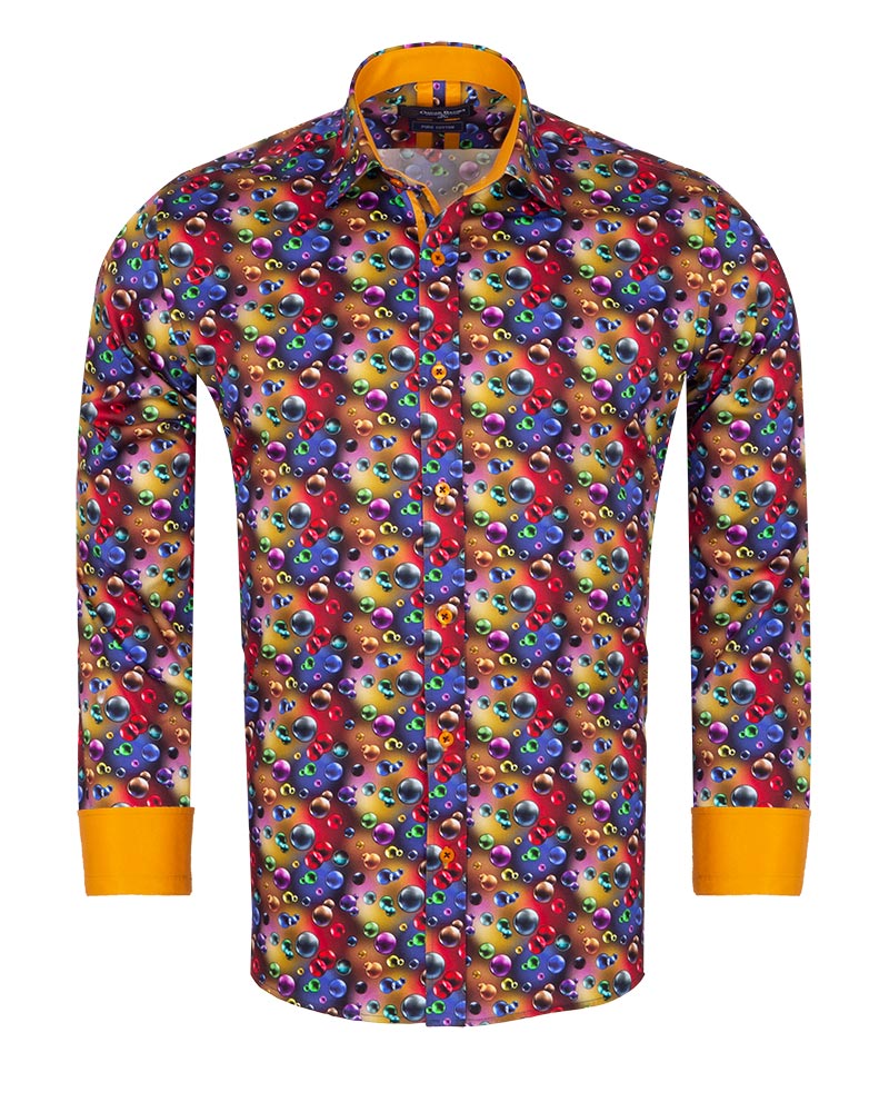 Colourful Bubbles Print Men's Shirt with Matching Handkerchief-Makrom