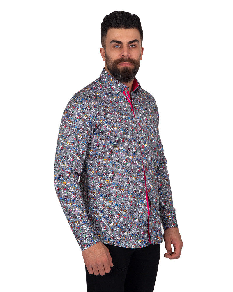 Colourful Floral Print Pure Cotton Shirt-Makrom