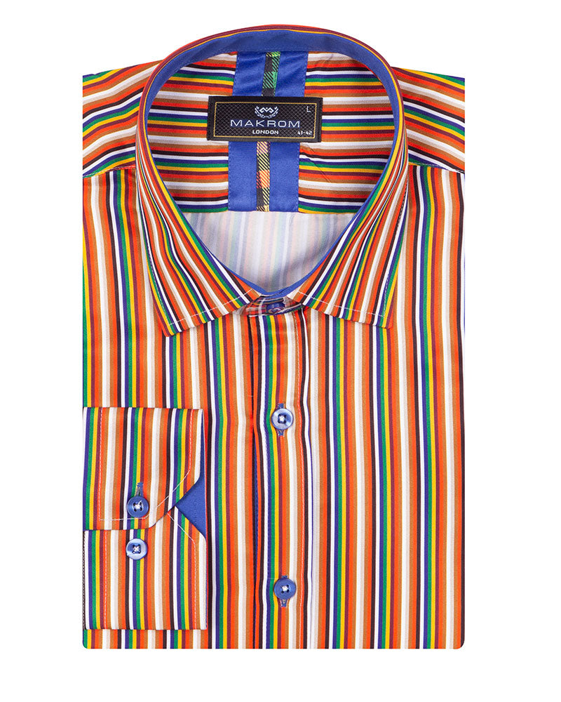 Colourful Pinstriped Print Shirt-Makrom