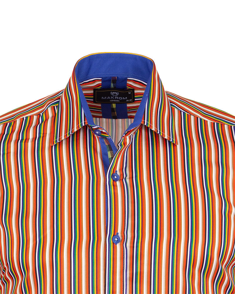 Colourful Pinstriped Print Shirt-Makrom