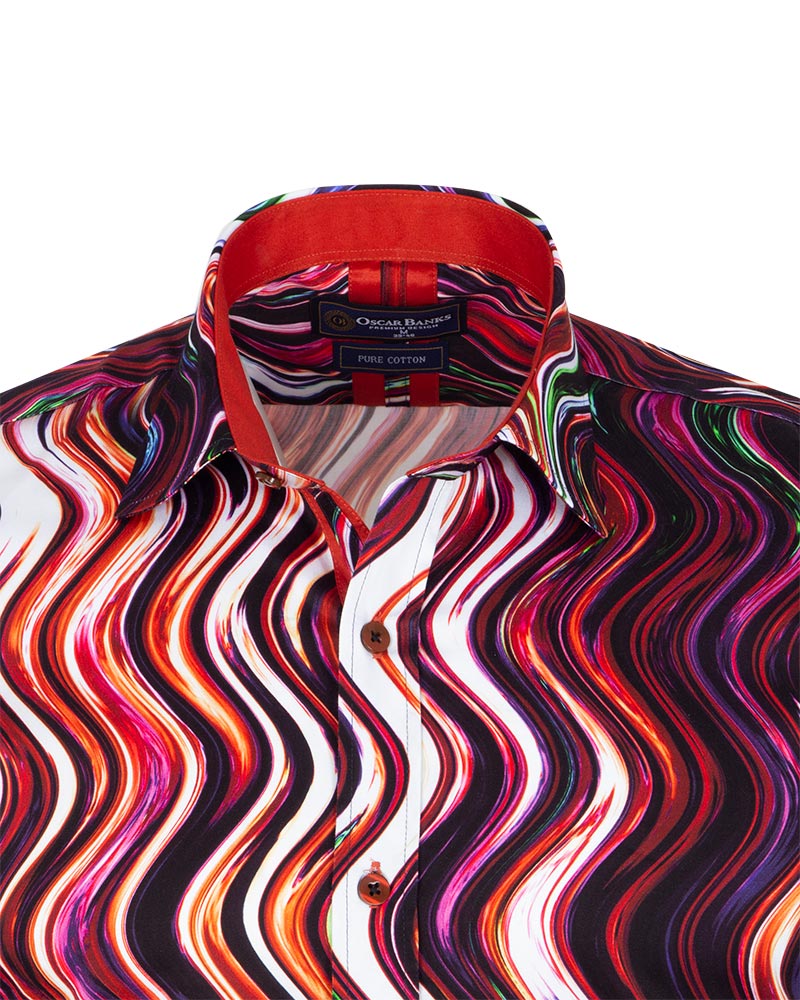 Colourful Wavy Lines Print Shirt with Matching Handkerchief-Makrom