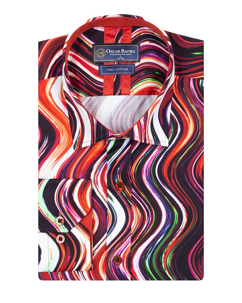Colourful Wavy Lines Print Shirt with Matching Handkerchief-Makrom
