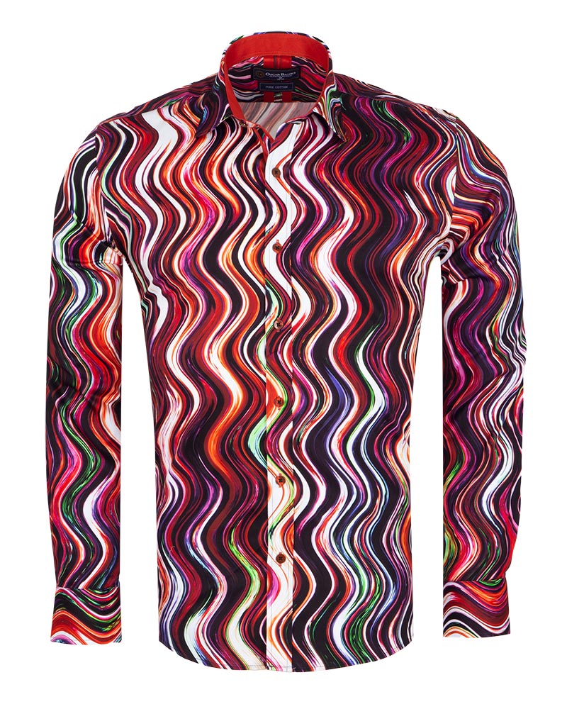 Colourful Wavy Lines Print Shirt with Matching Handkerchief-Makrom