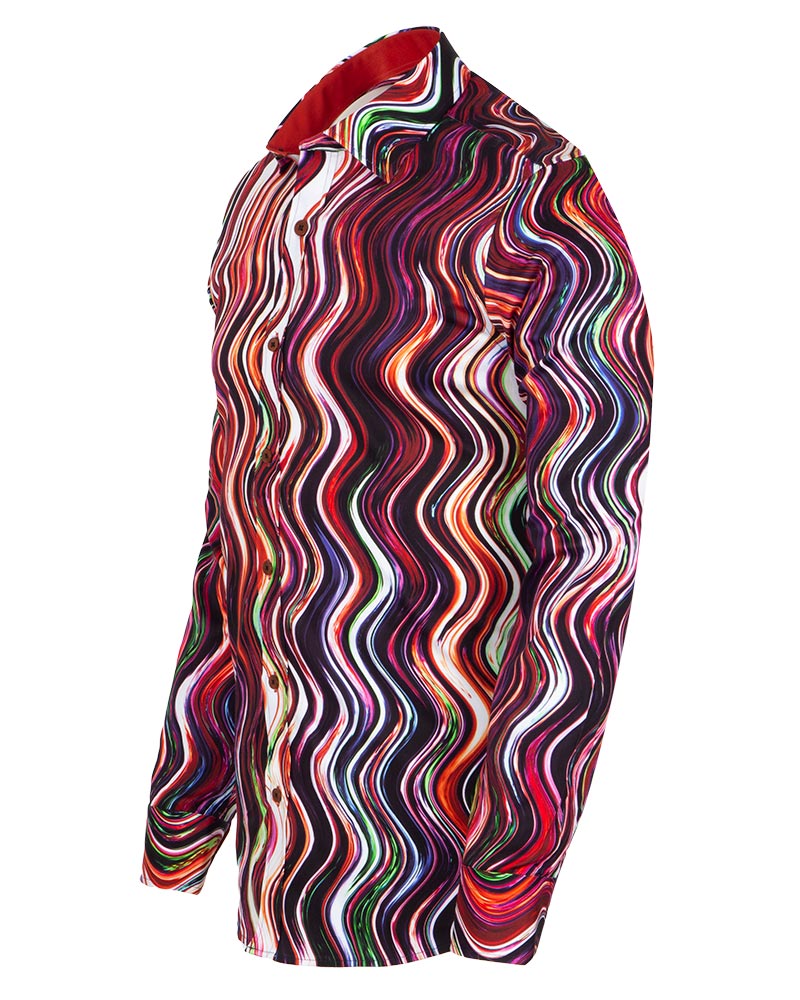 Colourful Wavy Lines Print Shirt with Matching Handkerchief-Makrom