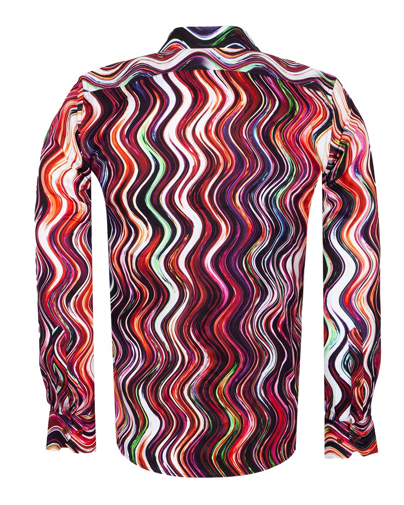Colourful Wavy Lines Print Shirt with Matching Handkerchief-Makrom
