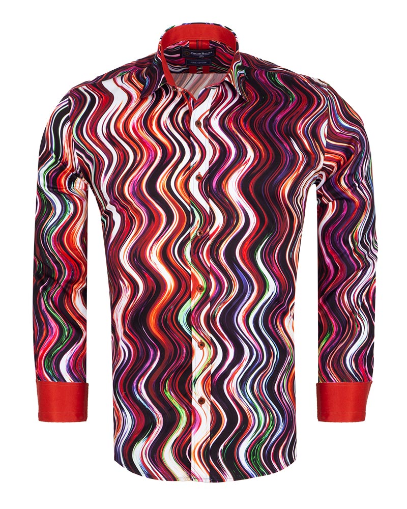 Colourful Wavy Lines Print Shirt with Matching Handkerchief-Makrom