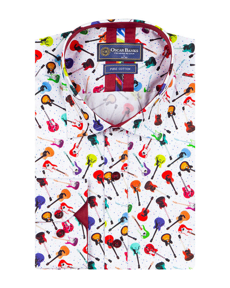 Colourful White Guitar Print with Matching Handkerchief-Makrom